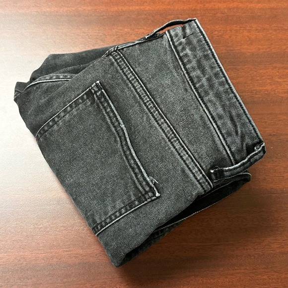 Free People Denim - Free People Black Wash Distressed Denim Jeans Straight Leg Raw Hem Size 26